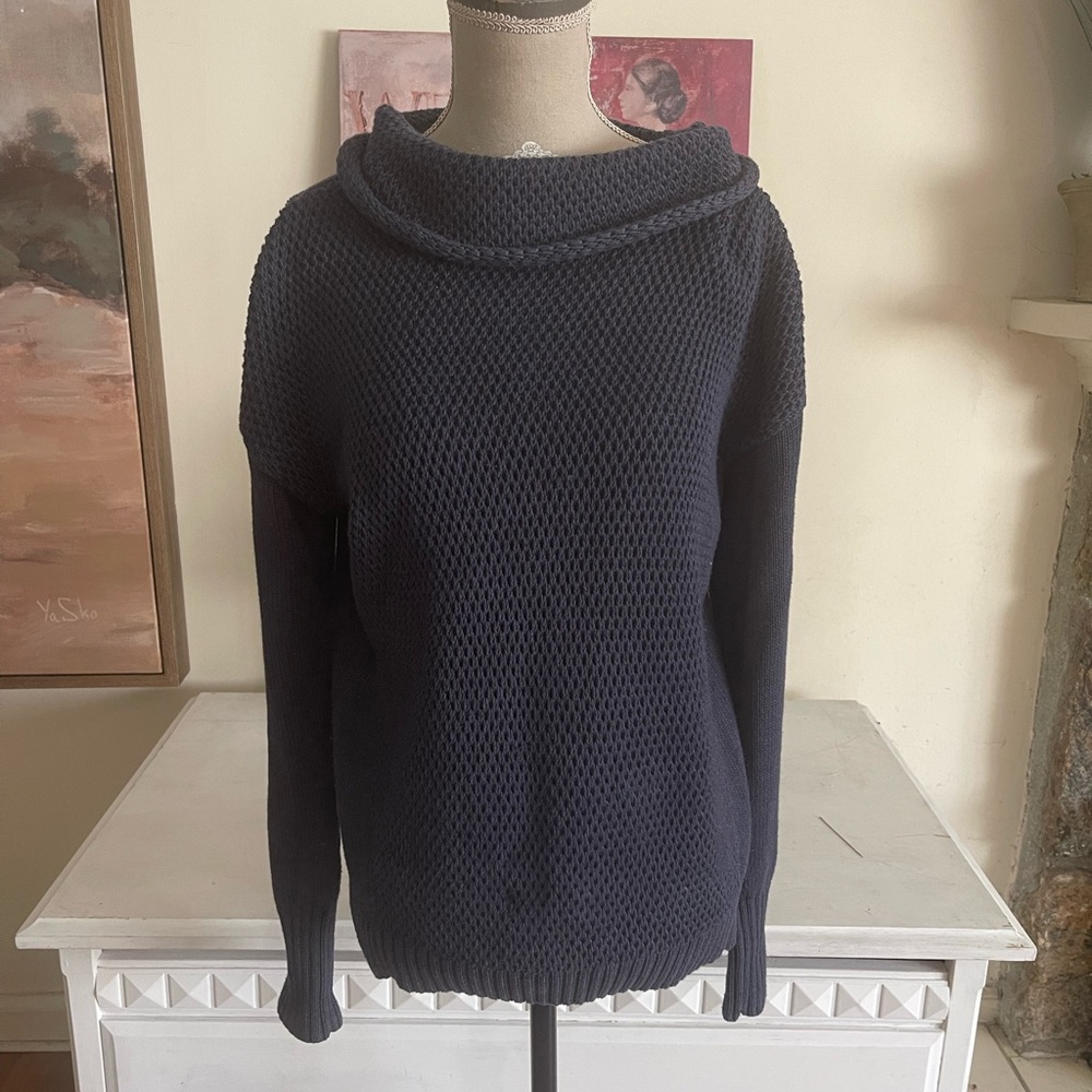 Athleta Blue Rolled Cowl Neck Sweater